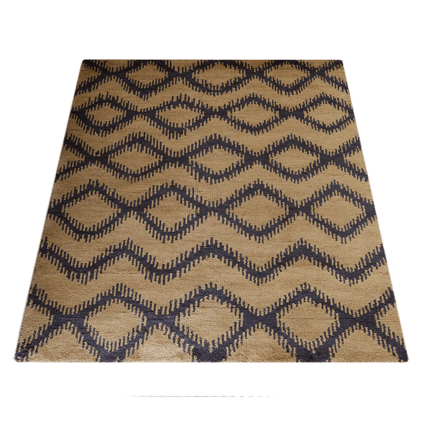 Rugsotic Hand Knotted Geometric Wool Area Rug In Gold Charcoal