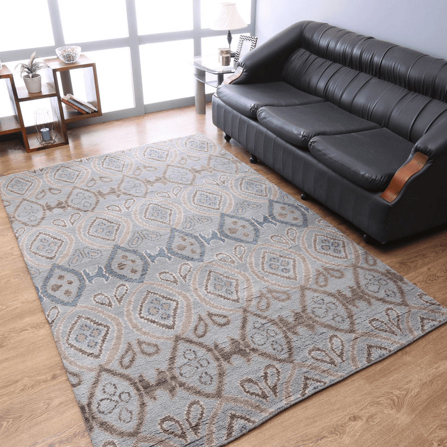Rugsotic Hand Knotted Geometric Wool Area Rug In Gold Charcoal