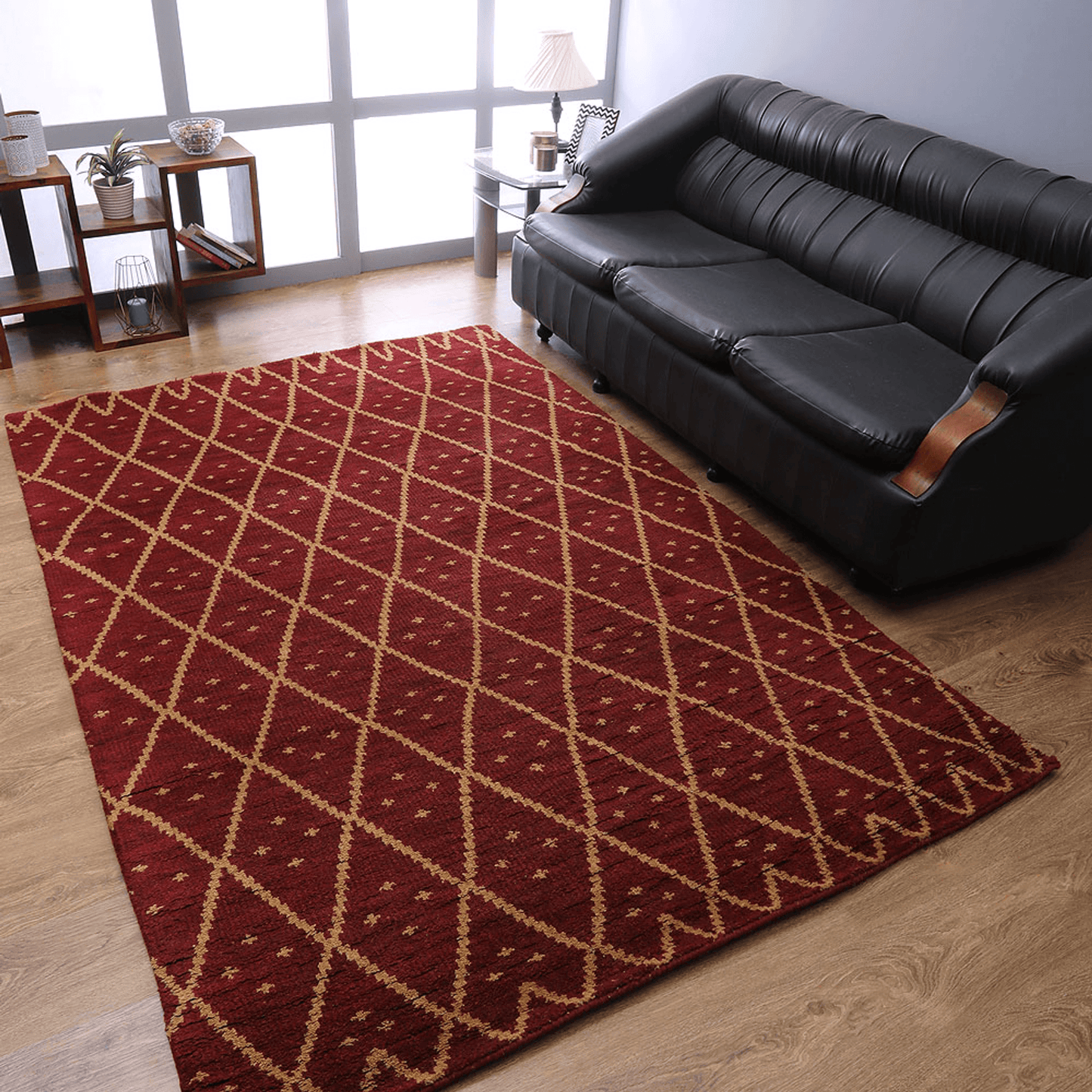 Rugsotic Hand Knotted Geometric Wool Area Rug In Gold Charcoal