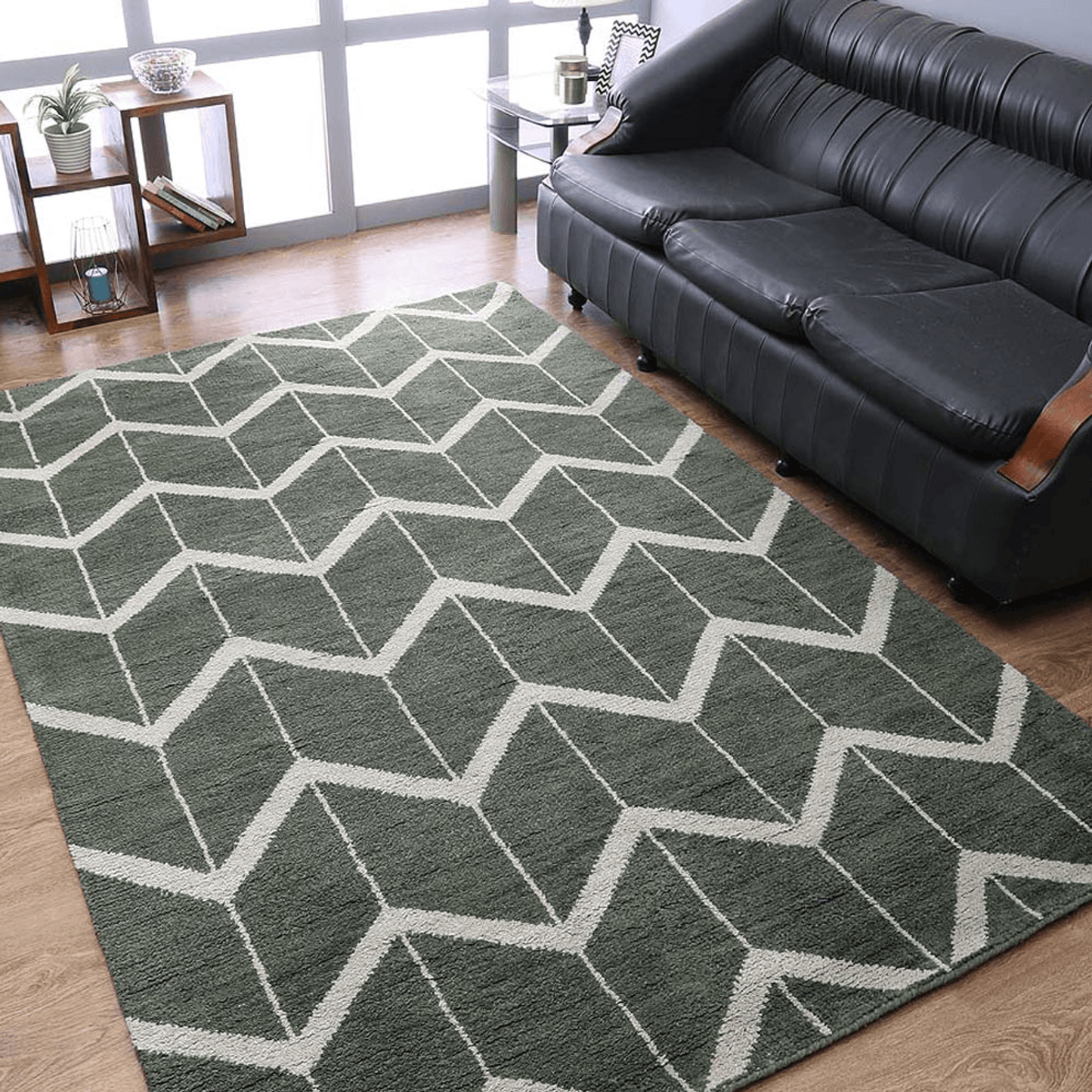 Rugsotic Hand Knotted Geometric Wool Area Rug In Gold Charcoal