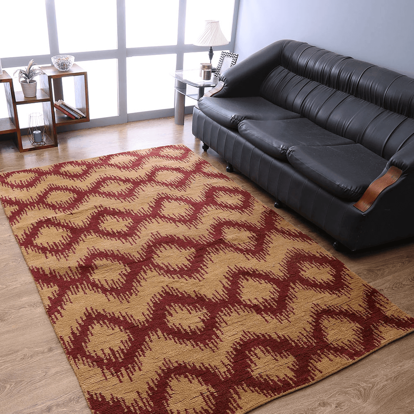 Rugsotic Hand Knotted Geometric Wool Area Rug In Gold Charcoal
