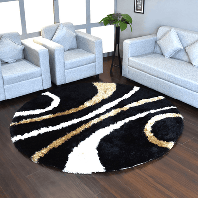 Rugsotic Carpets Hand Tufted Shag Polyester Round Area Rug Geometric