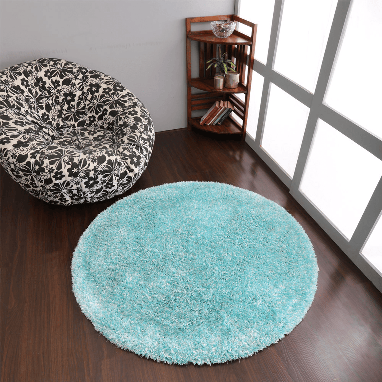 Rugsotic Carpets Hand Tufted Shag Polyester Round Area Rug Solid