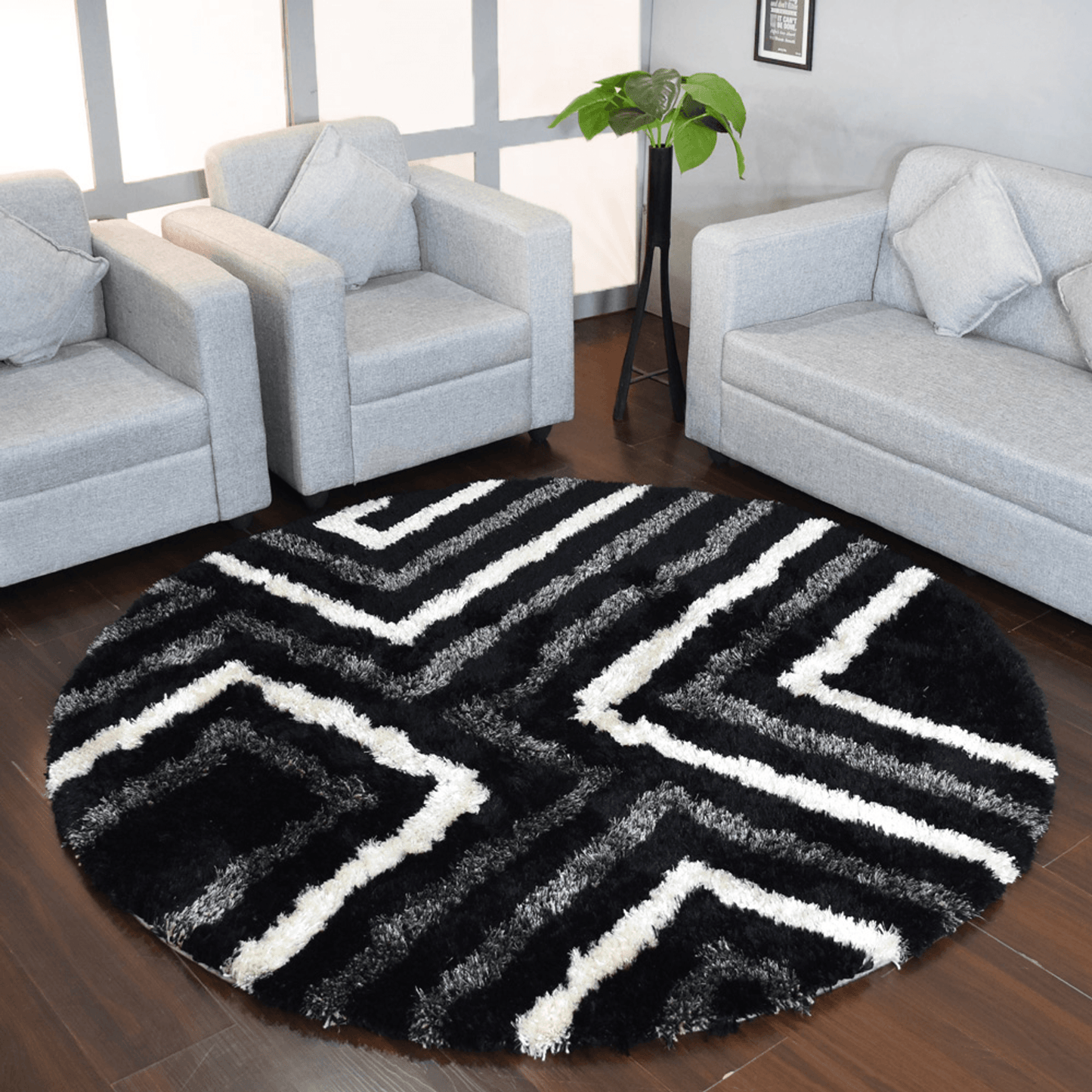 Rugsotic Carpets Hand Tufted Shag Polyester Round Area Rug Geometric
