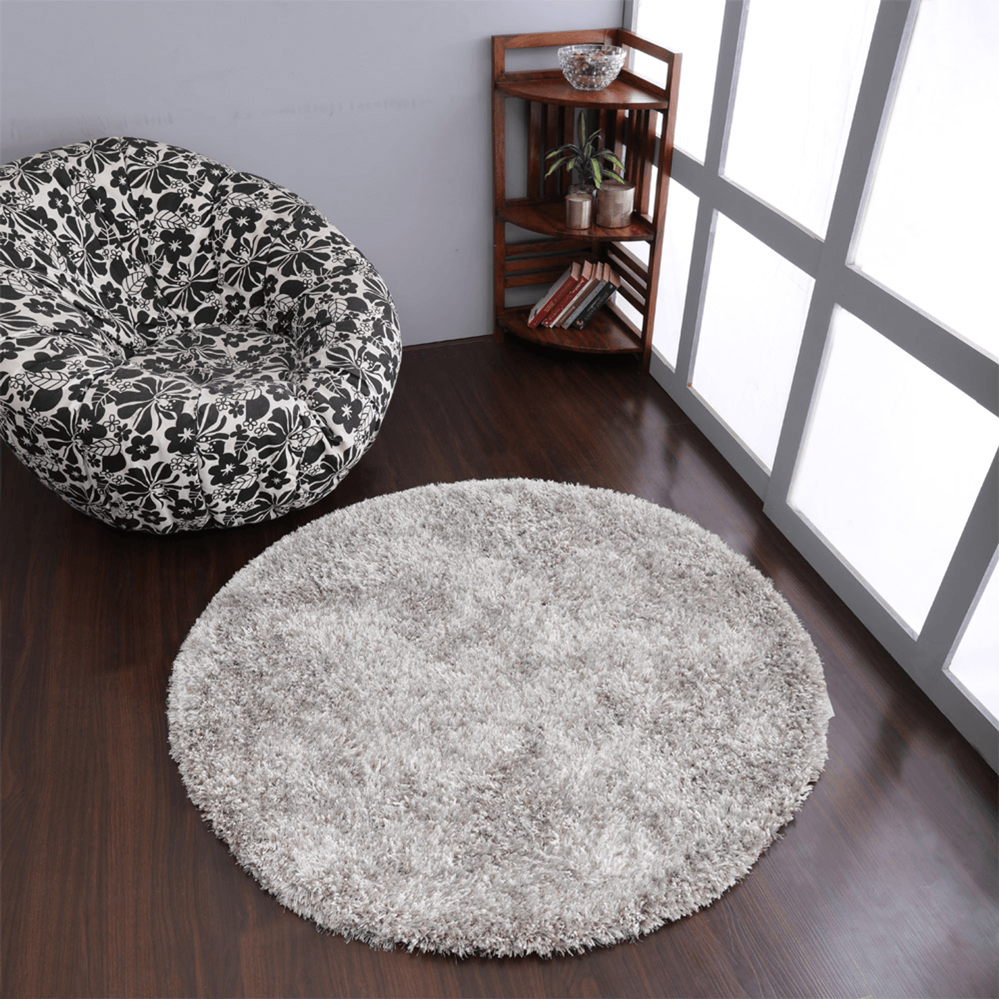 Rugsotic Carpets Hand Tufted Shag Polyester Round Area Rug Solid