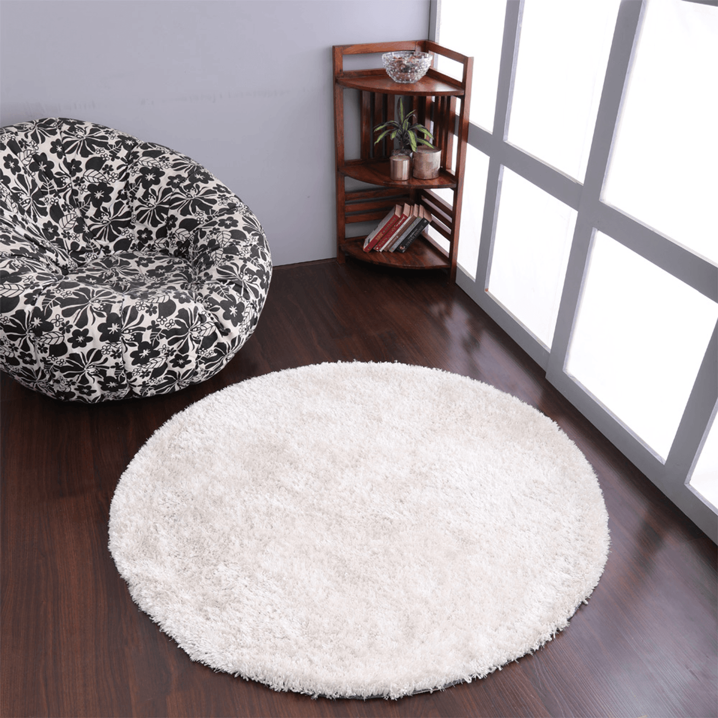 Rugsotic Carpets Hand Tufted Shag Polyester Round Area Rug Solid