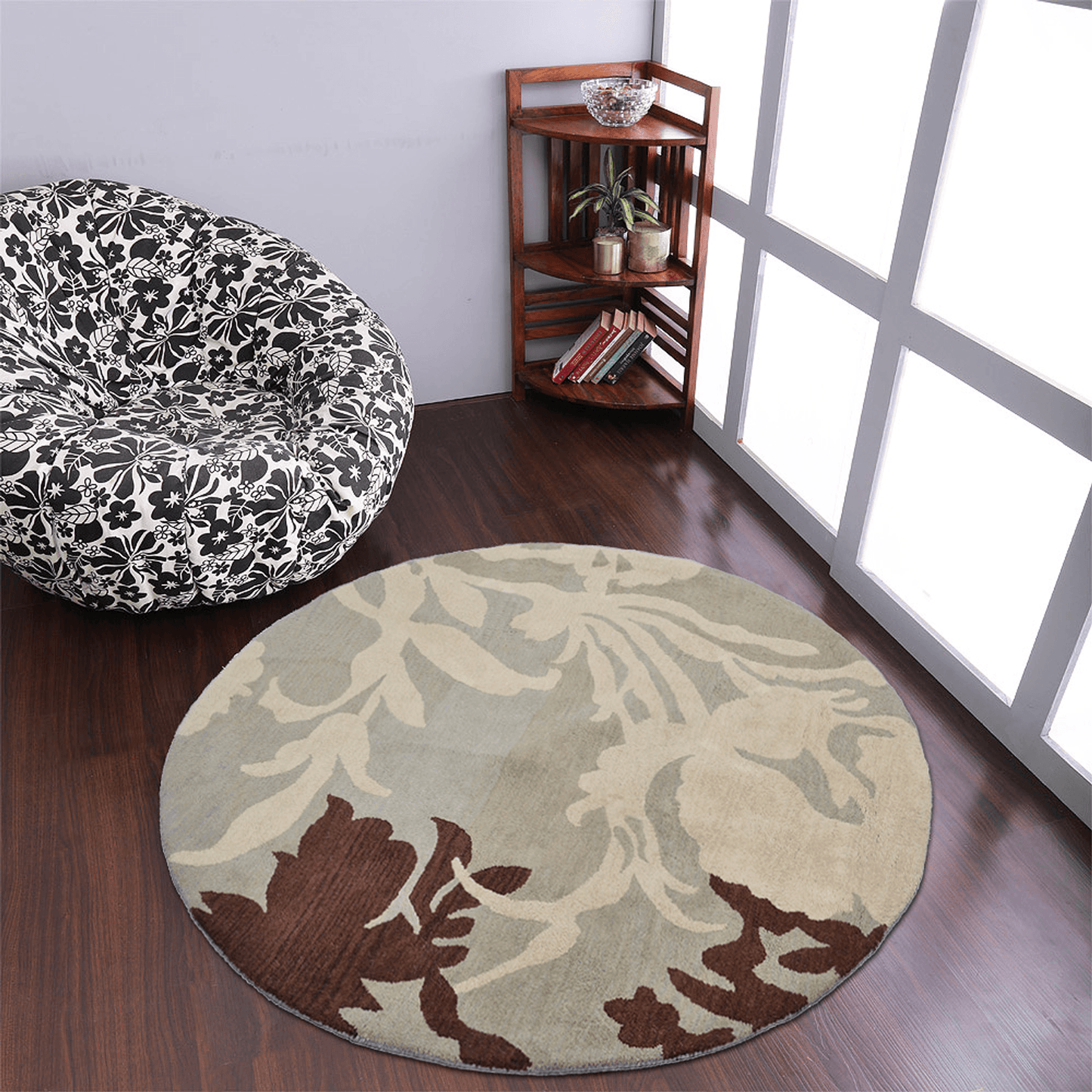 Rugsotic Carpets Hand Tufted Wool Round Area Rug Floral