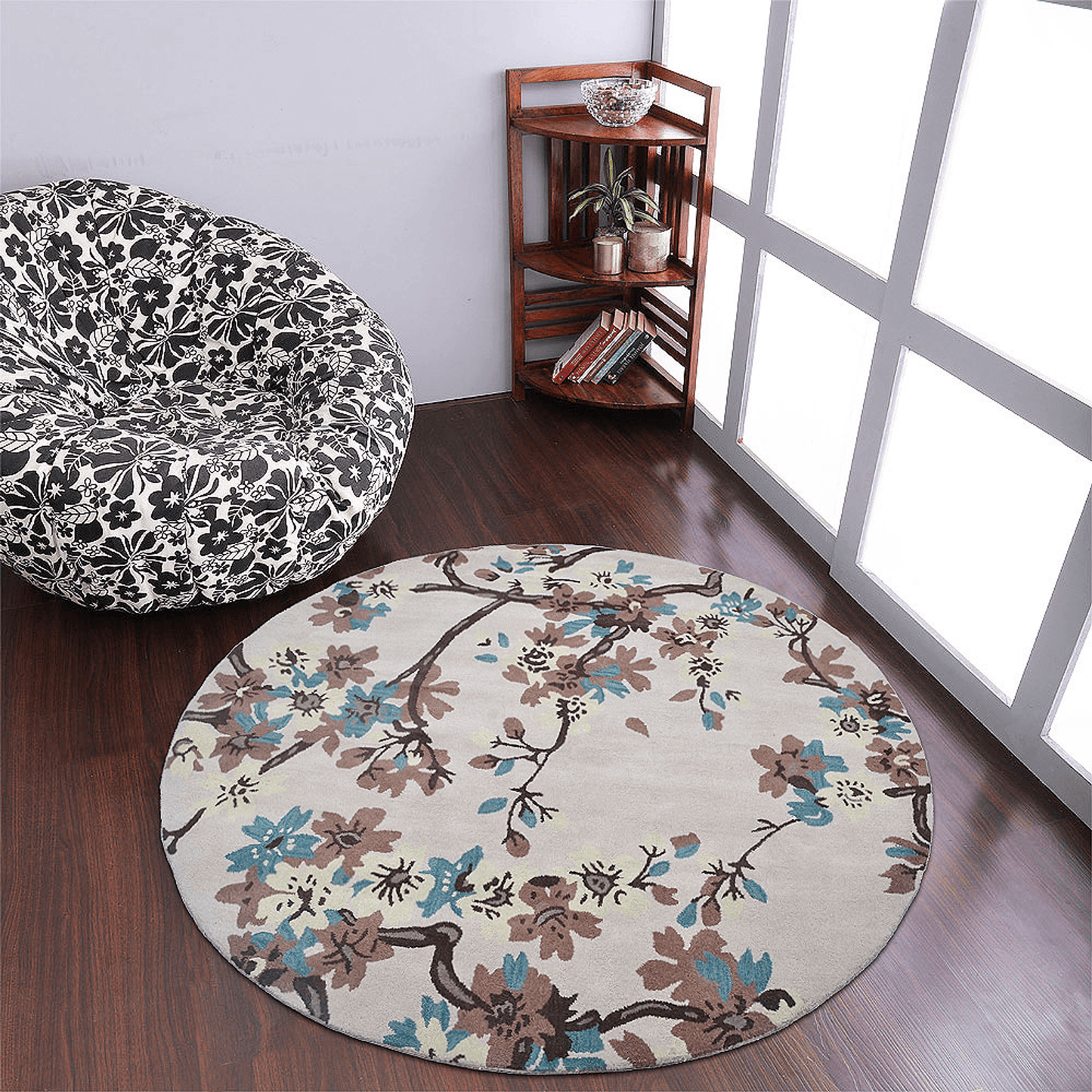 Rugsotic Carpets Hand Tufted Wool Round Area Rug Floral