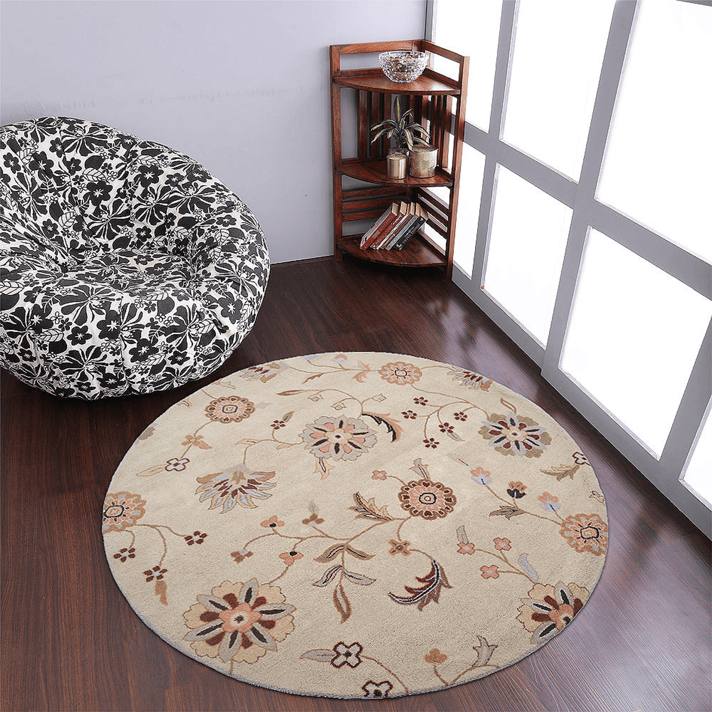 Rugsotic Carpets Hand Tufted Wool Round Area Rug Floral