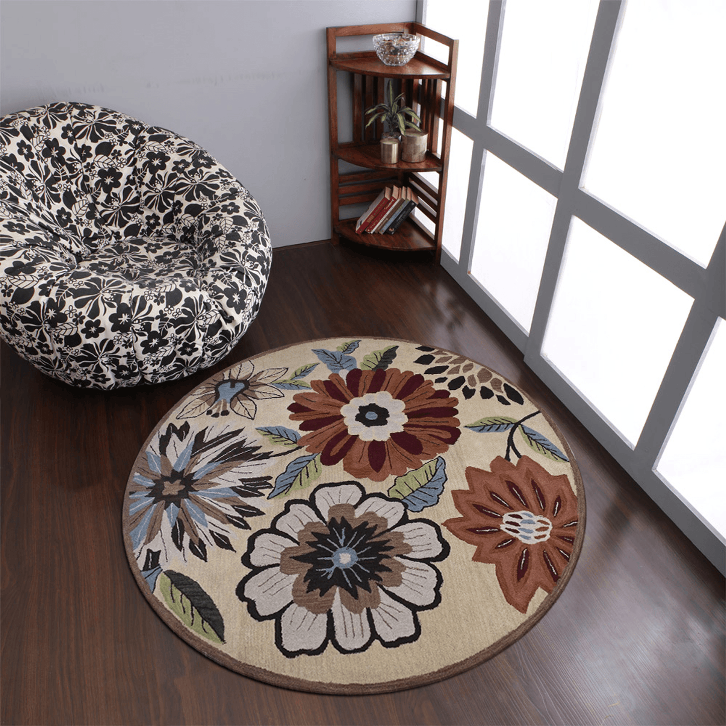 Rugsotic Carpets Hand Tufted Wool Round Area Rug Floral