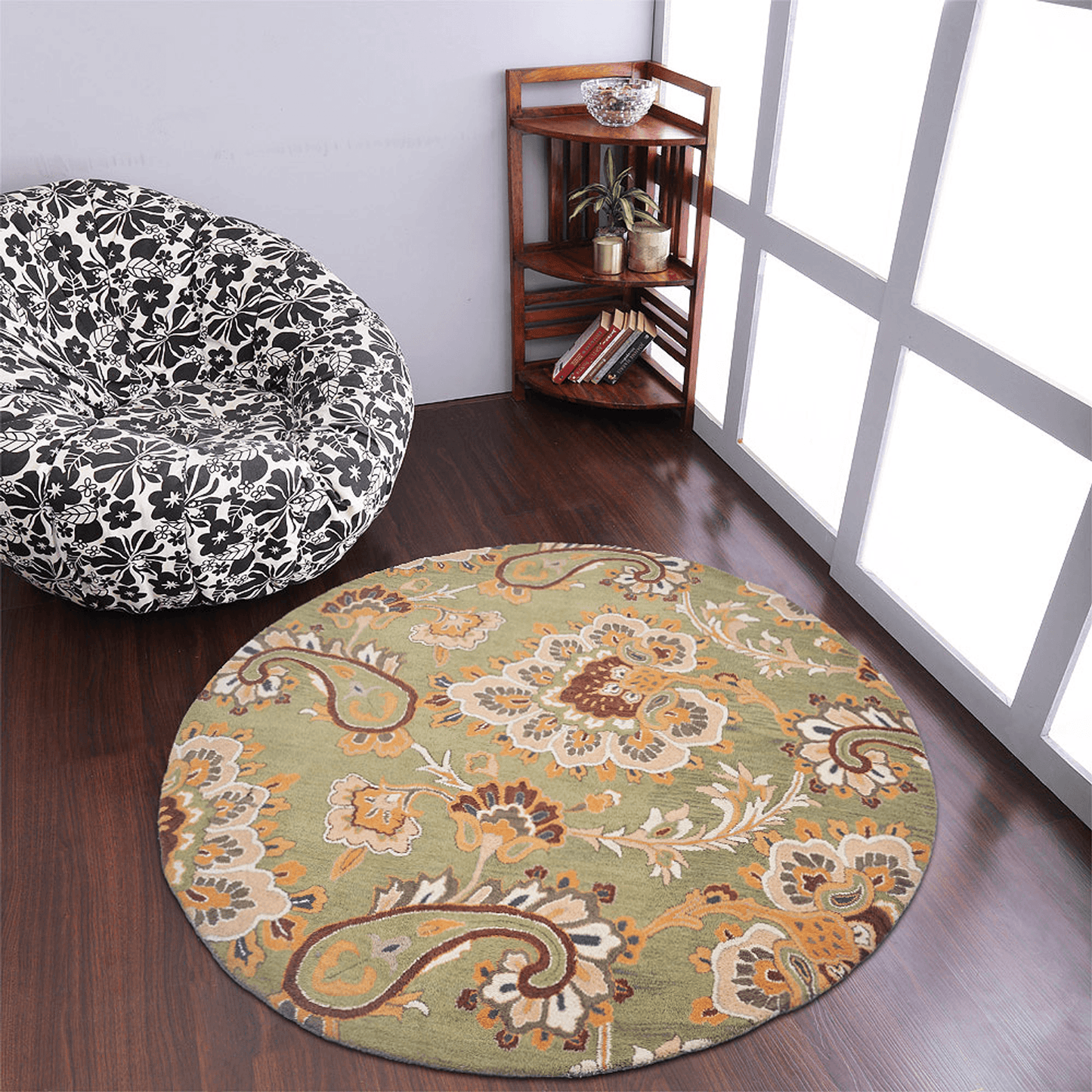 Rugsotic Carpets Hand Tufted Wool Round Area Rug Floral