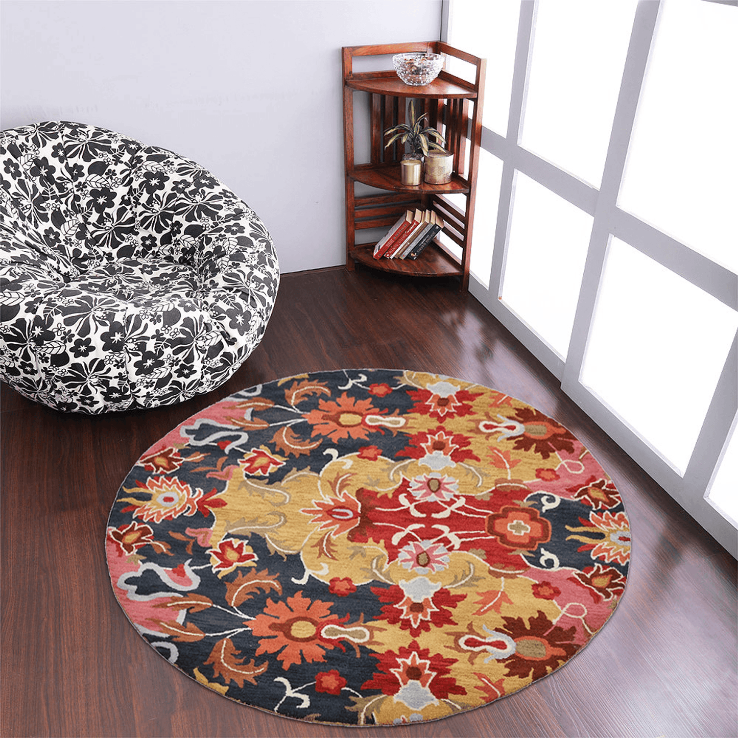 Rugsotic Carpets Hand Tufted Wool Round Area Rug Floral