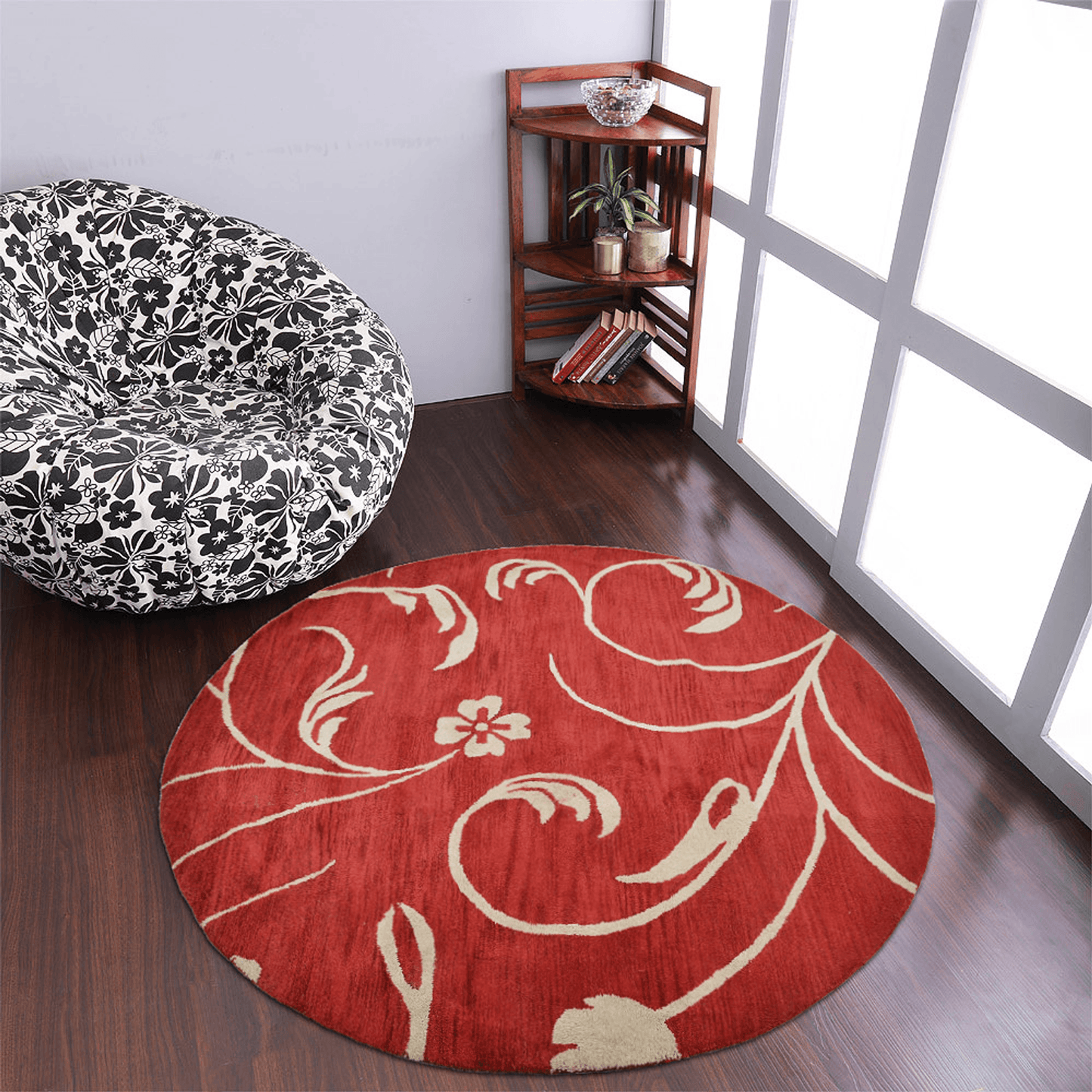 Rugsotic Carpets Hand Tufted Wool Round Area Rug Floral