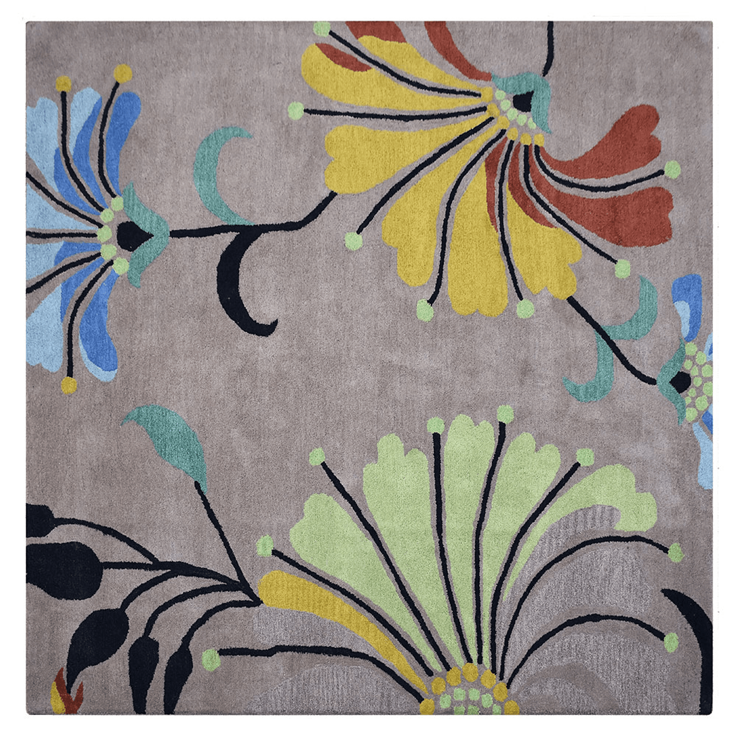 Rugsotic Carpets Hand Tufted Wool Square Area Rug Floral