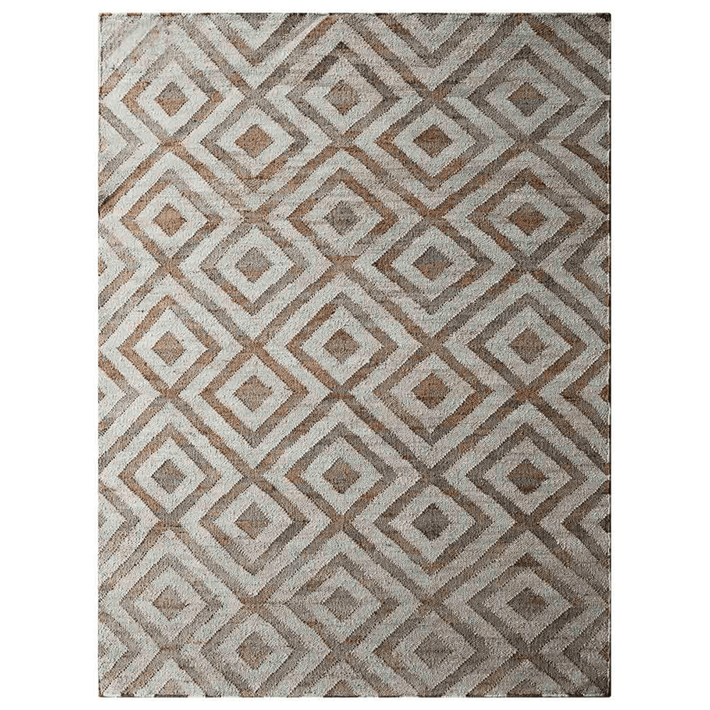 Rugsotic Hand Woven Kilim Jute Eco-Friendly Area Rug In White Beige Geometric Design