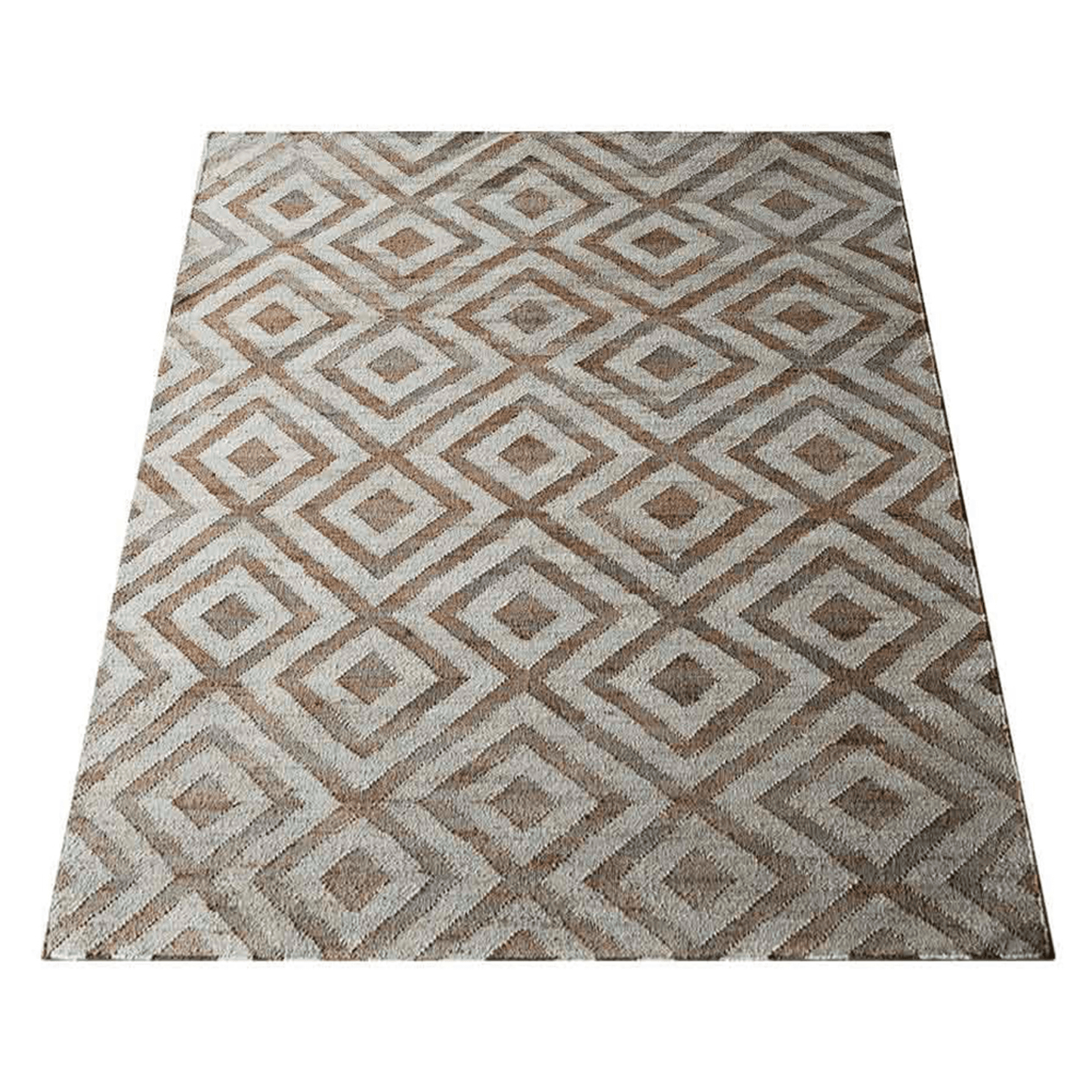 Rugsotic Hand Woven Kilim Jute Eco-Friendly Area Rug In White Beige Geometric Design