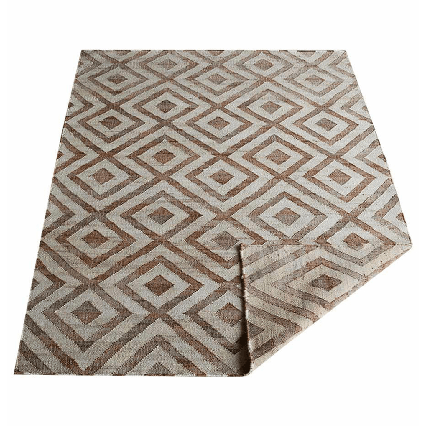 Rugsotic Hand Woven Kilim Jute Eco-Friendly Area Rug In White Beige Geometric Design