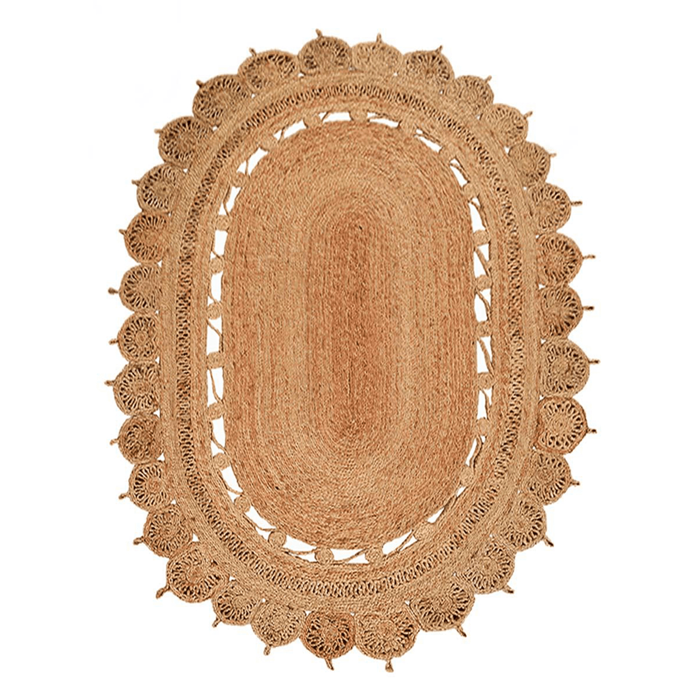 Rugsotic Hand Woven Kilim Jute Oval Area Rug, 5'X6'7", Eco-Friendly Beige