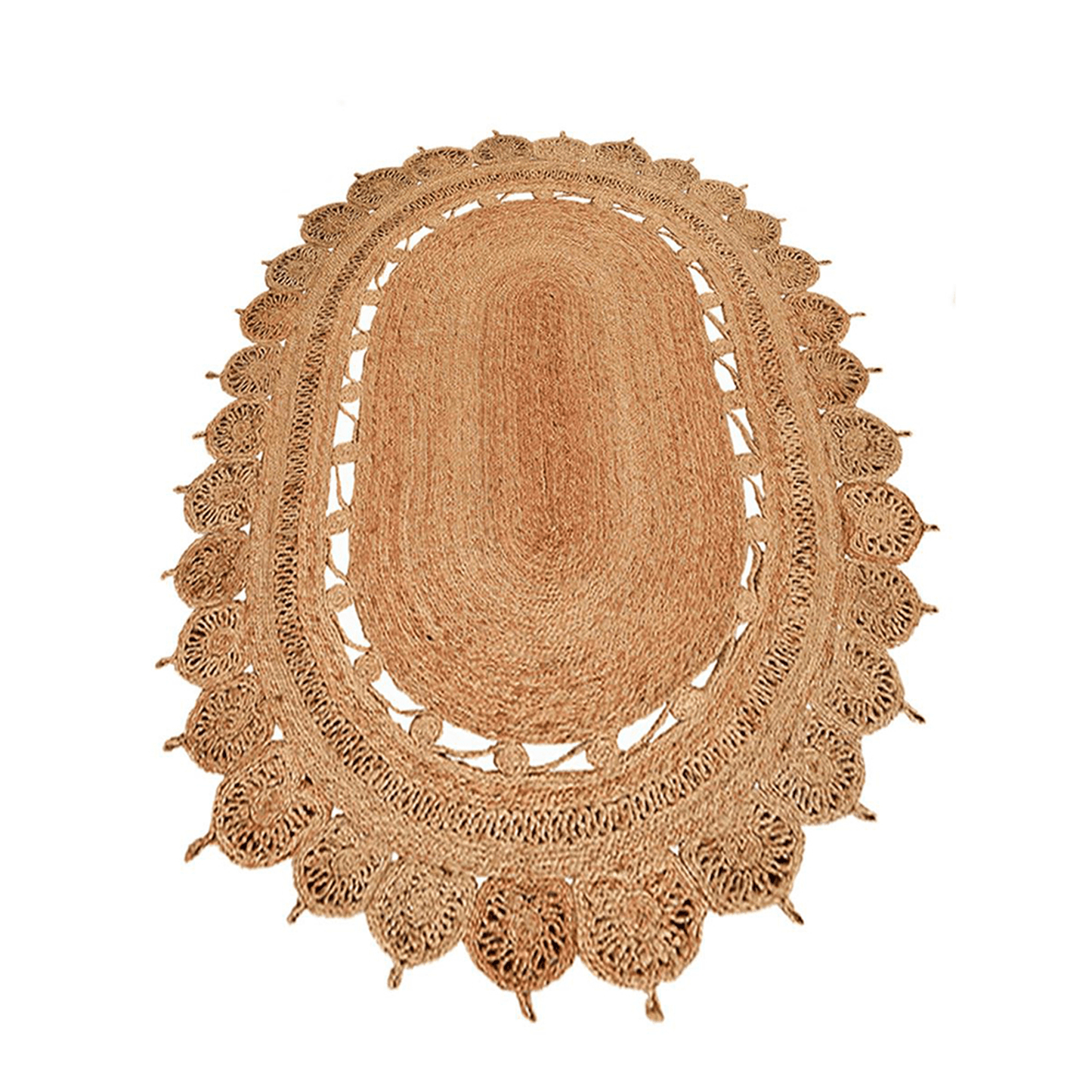 Rugsotic Hand Woven Kilim Jute Oval Area Rug, 5'X6'7", Eco-Friendly Beige
