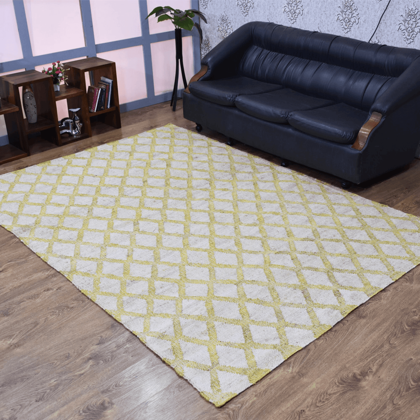 Rugsotic Hand Woven Kilim Jute Eco-Friendly Area Rug In White Beige Geometric Design