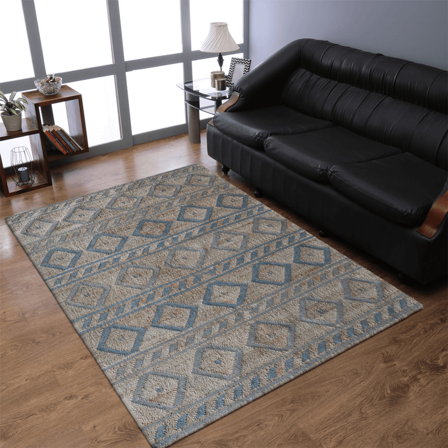 Rugsotic Hand Woven Kilim Jute Eco-Friendly Area Rug In White Beige Geometric Design