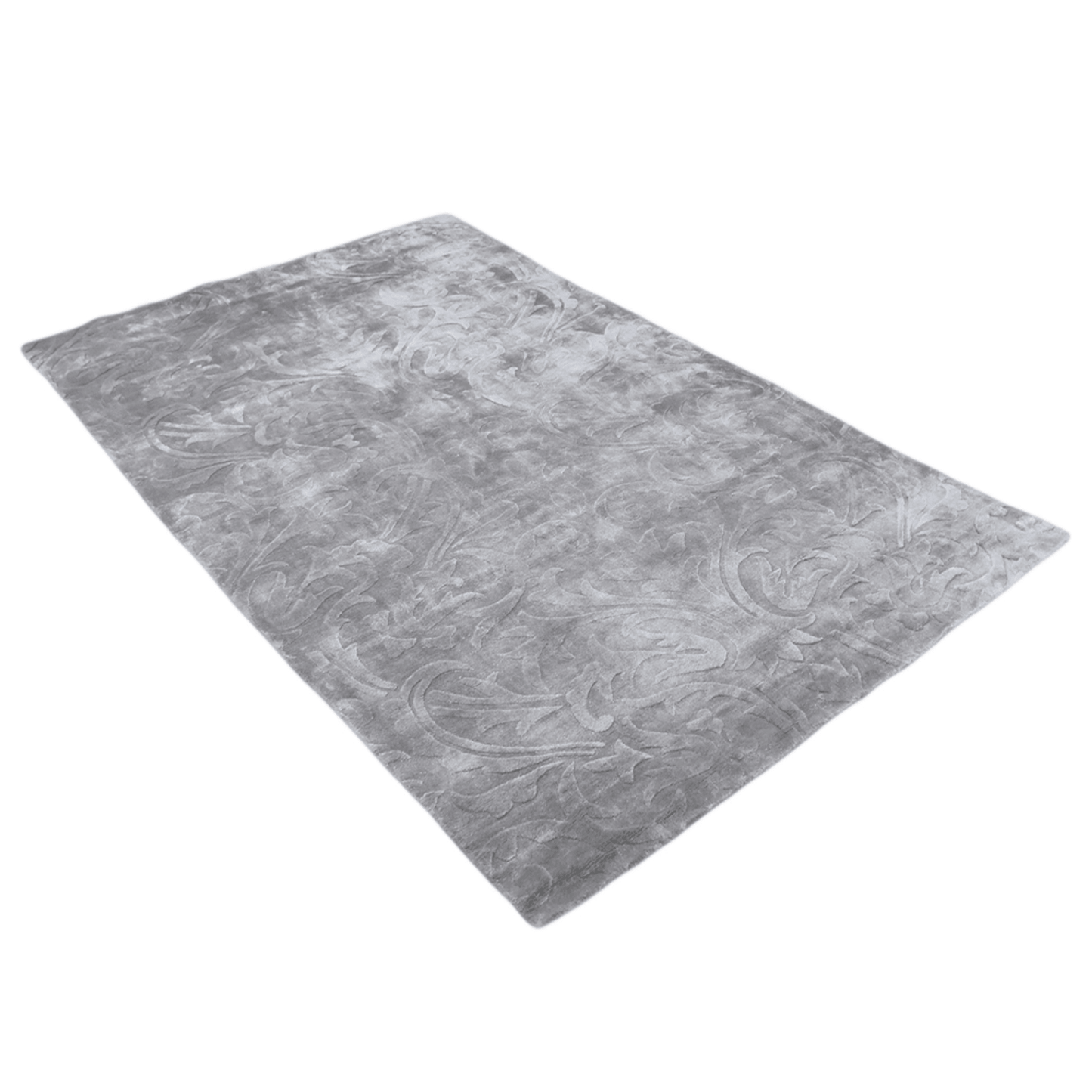 Rugsotic Carpets Hand Woven Viscose & Silk 5'x8' Area Rug Floral Silver
