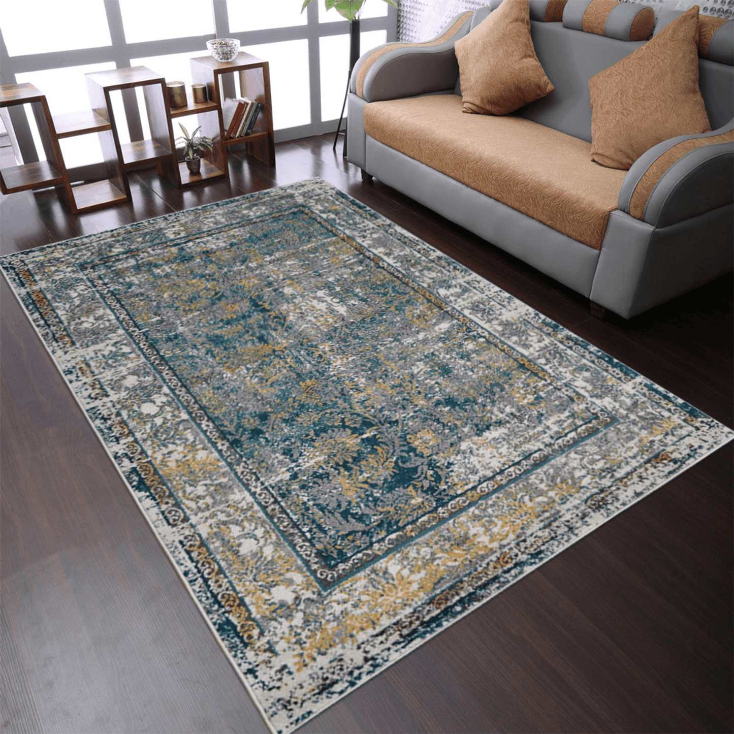 Rugsotic Carpets Machine Woven Oriental Area Rug In Beige And Blue