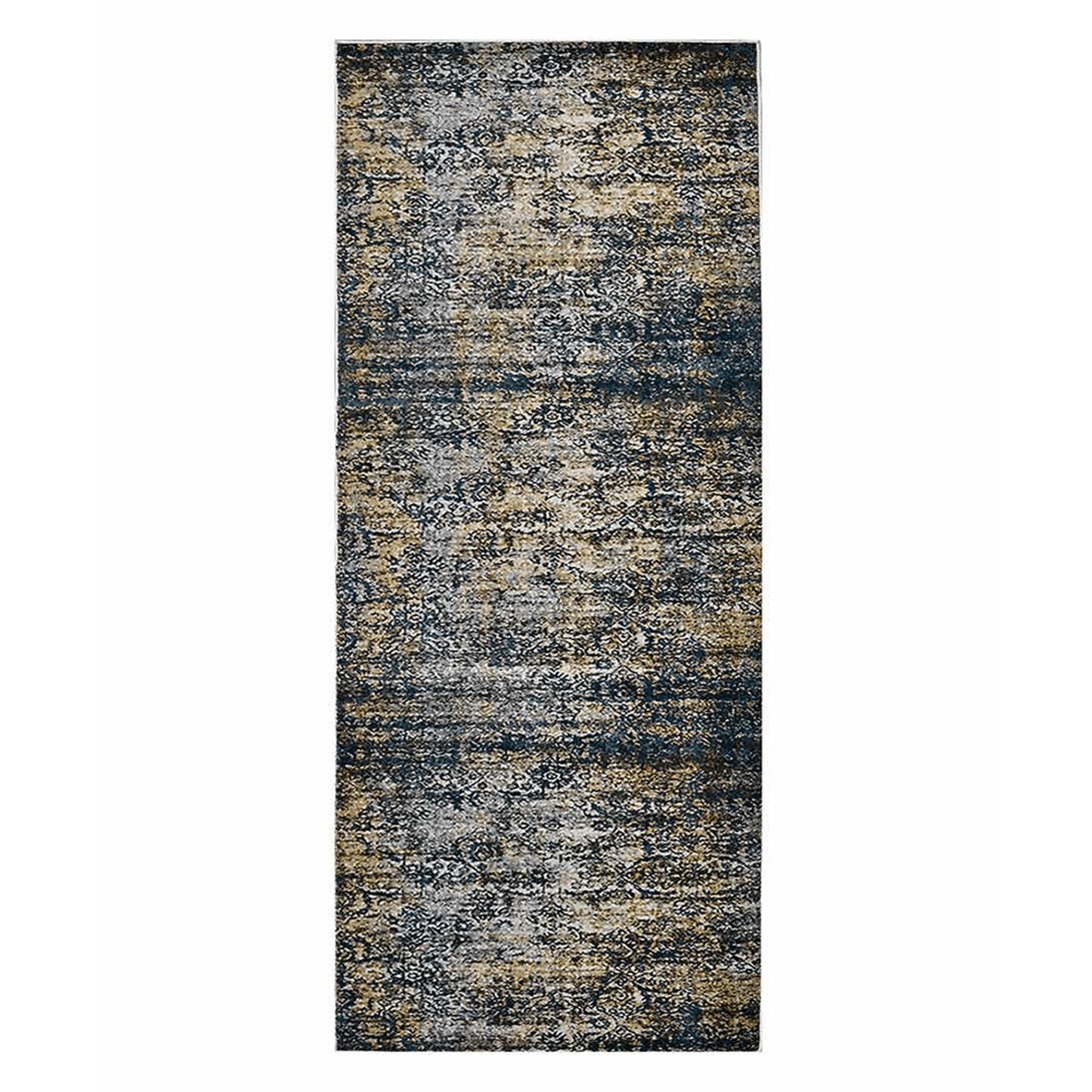 Rugsotic Abstract Ivory-Blue Machine Woven Runner Rug 3'2''X10'
