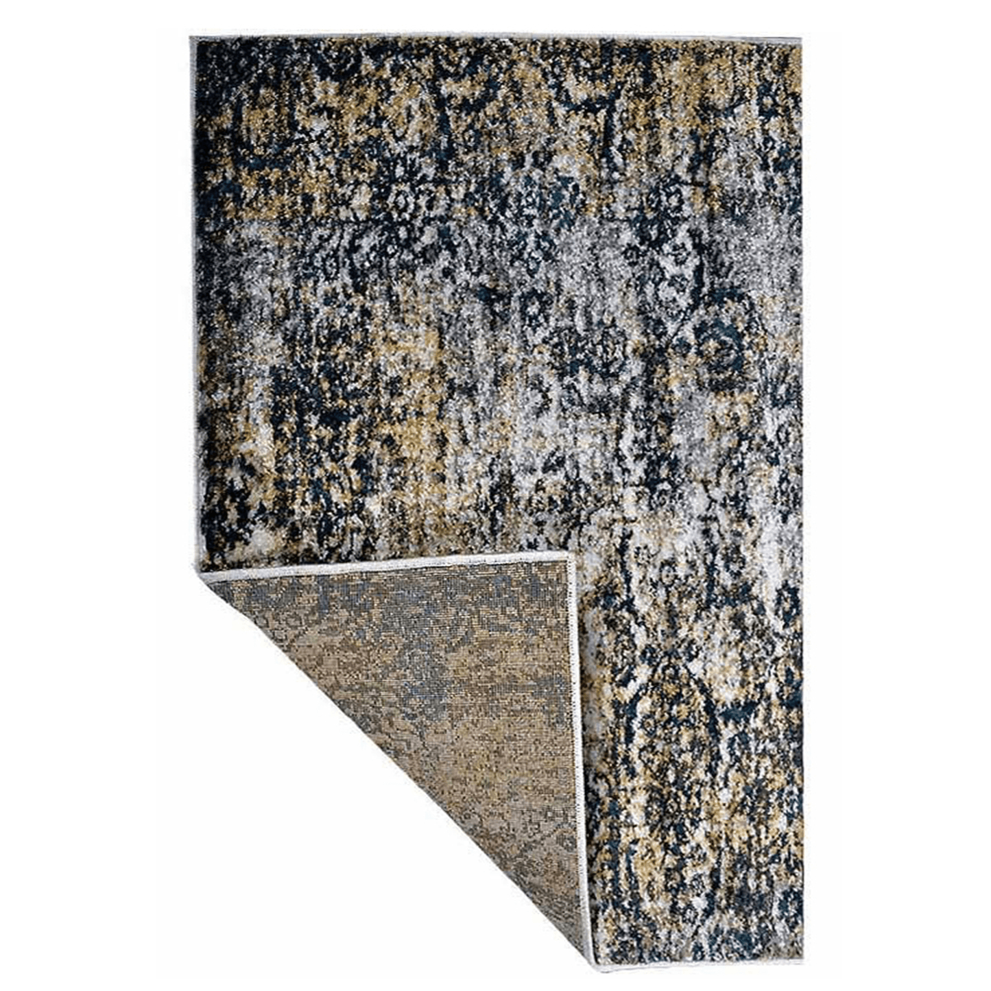 Rugsotic Abstract Ivory-Blue Machine Woven Runner Rug 3'2''X10'