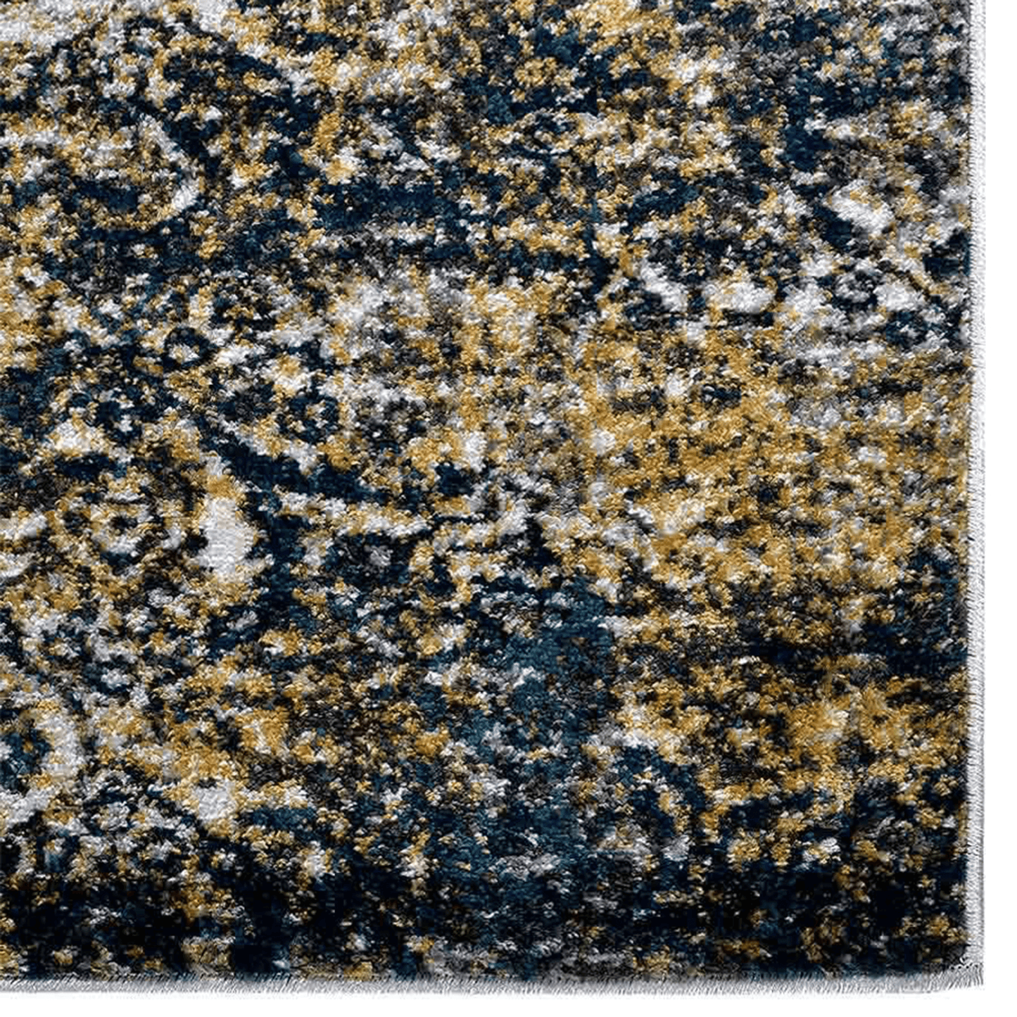 Rugsotic Abstract Ivory-Blue Machine Woven Runner Rug 3'2''X10'