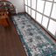 Rugsotic Abstract Ivory-Blue Machine Woven Runner Rug 3'2''X10'