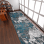 Rugsotic Abstract Ivory-Blue Machine Woven Runner Rug 3'2''X10'