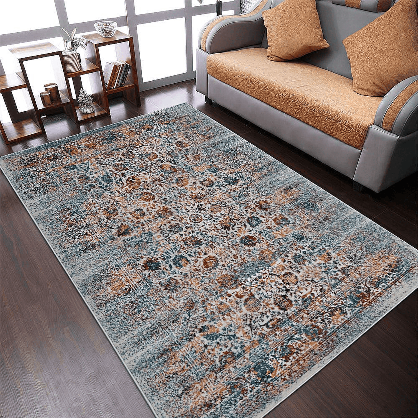 Rugsotic Carpets Machine Woven Oriental Area Rug In Beige And Blue
