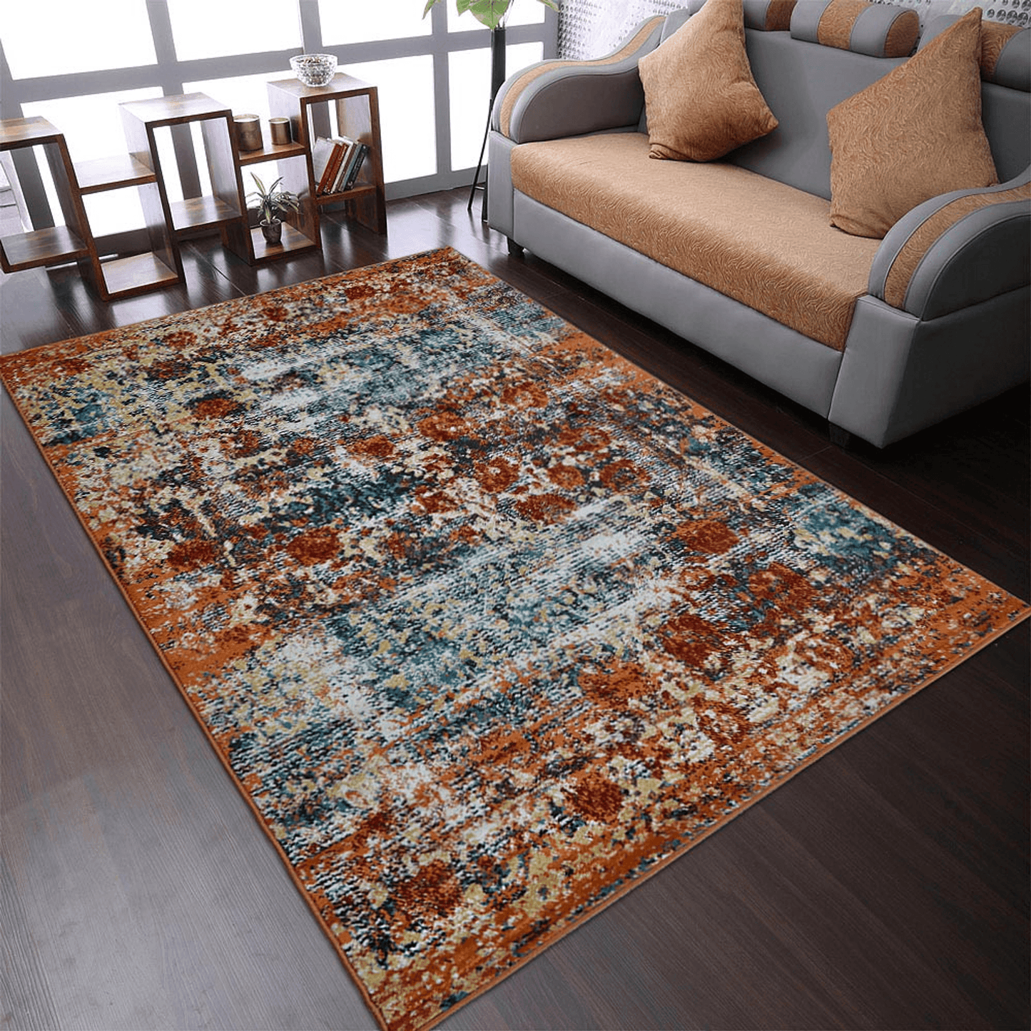 Rugsotic Carpets Machine Woven Oriental Area Rug In Beige And Blue