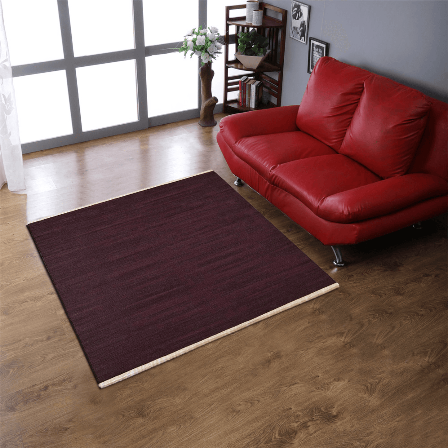 Rugsotic Hand Woven Dark Red Kilim Wool Square Area Rug