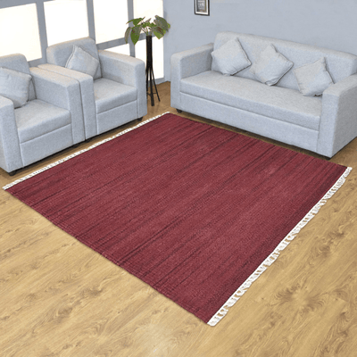 Rugsotic Hand Woven Dark Red Kilim Wool Square Area Rug