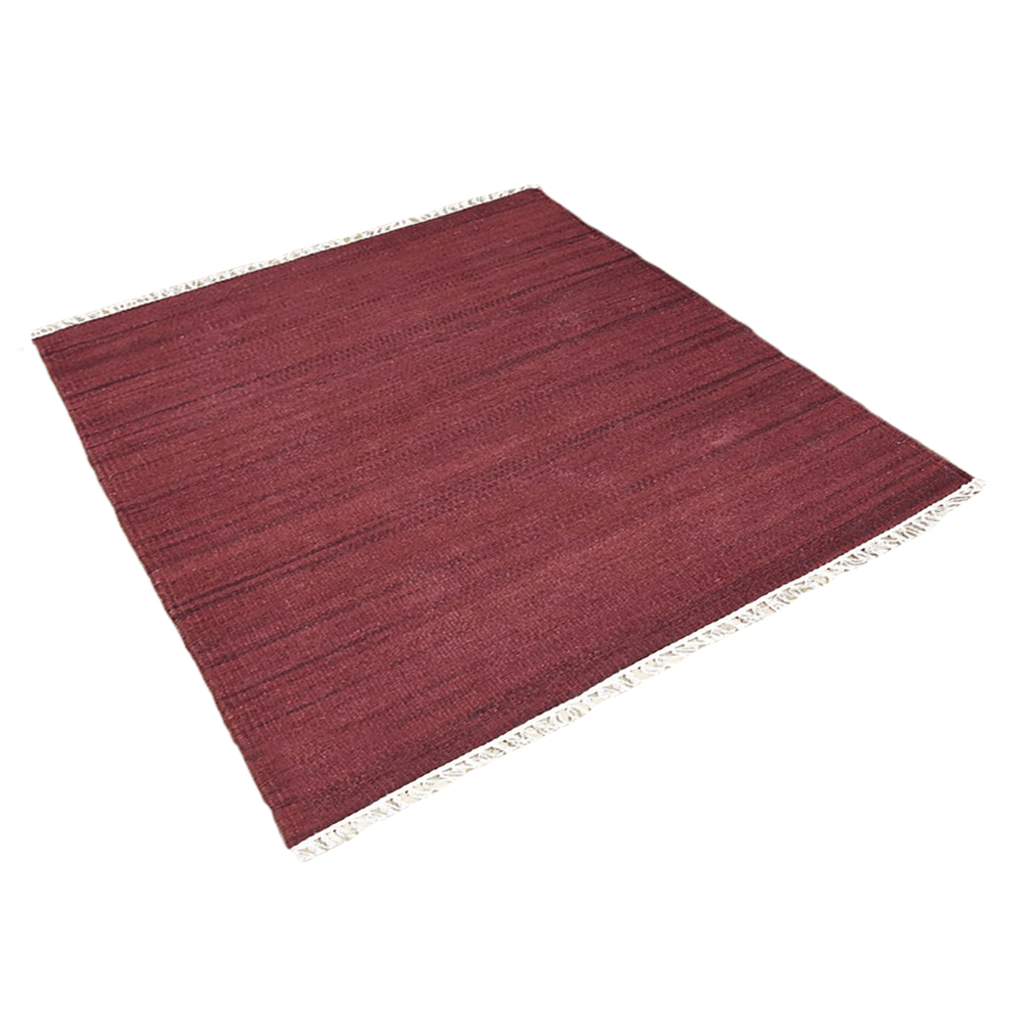 Rugsotic Hand Woven Dark Red Kilim Wool Square Area Rug