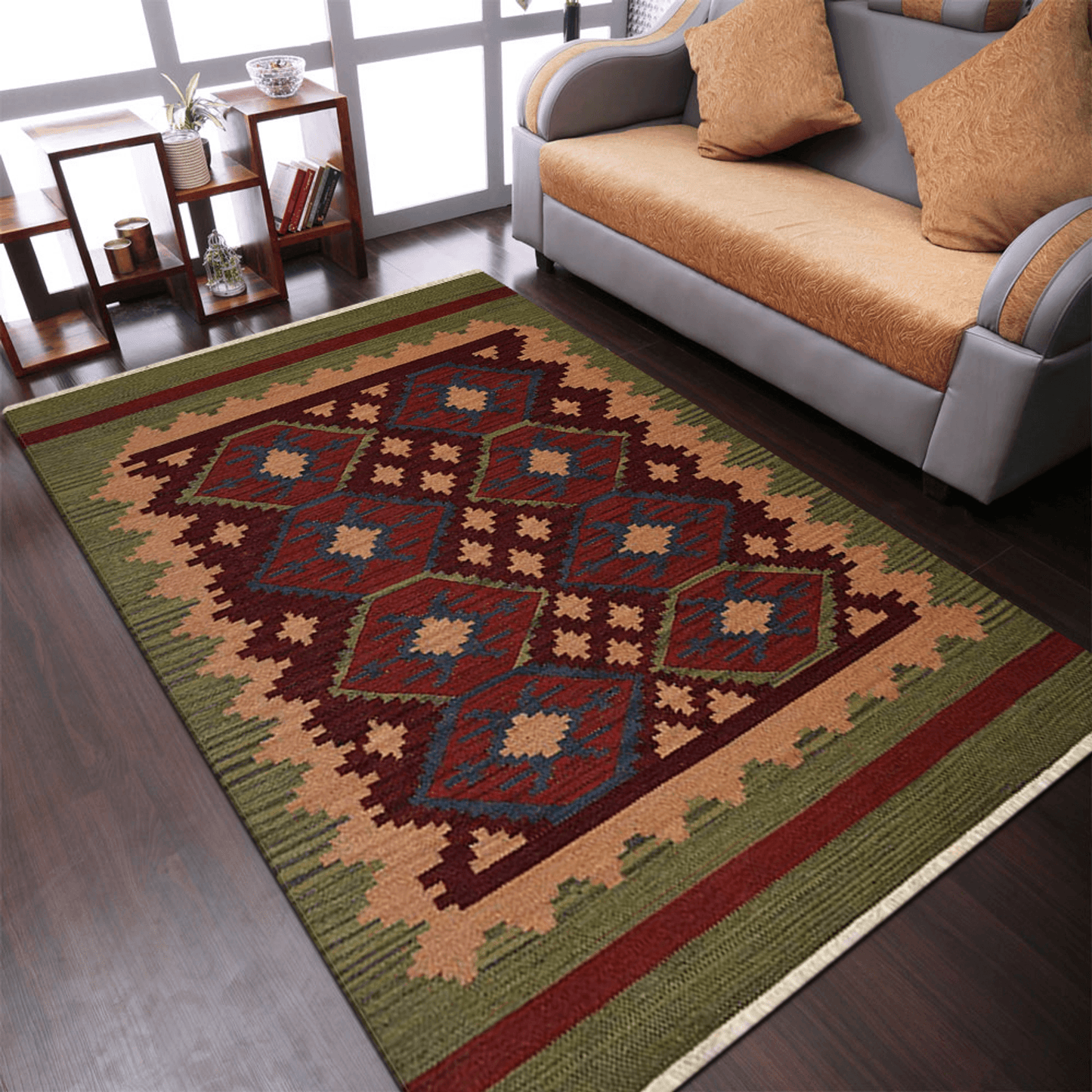 Rugsotic Carpets Hand Woven Flat Weave Kilim Wool Area Rug Contemporary