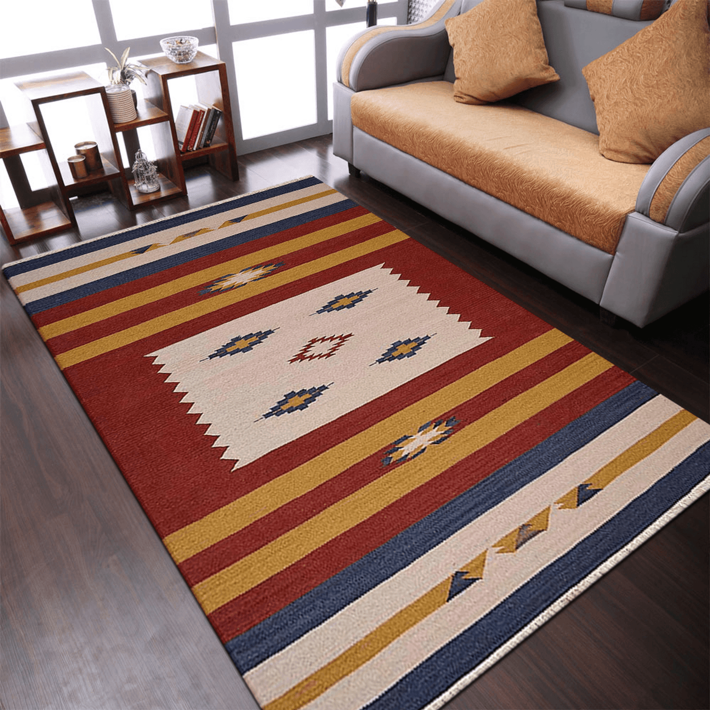 Rugsotic Carpets Hand Woven Flat Weave Kilim Wool Area Rug Contemporary