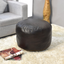 Beige Handmade Goat Leather Round Pouf With Recycled Cotton Fill