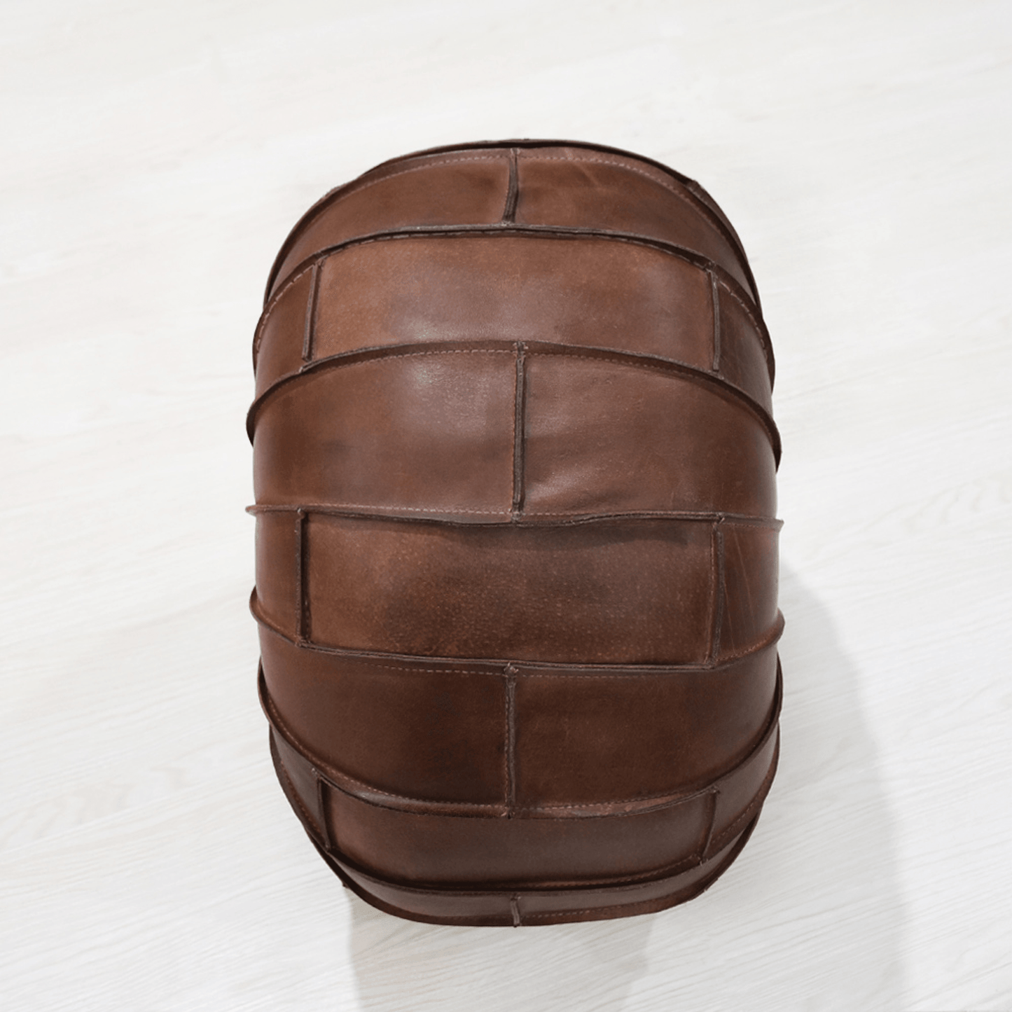 Handmade Buffalo Leather Round Pouf With Recycled Foam Filling