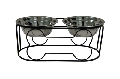 Elevated Wrought Iron Pet Feeder with Double Stainless Steel Bowls