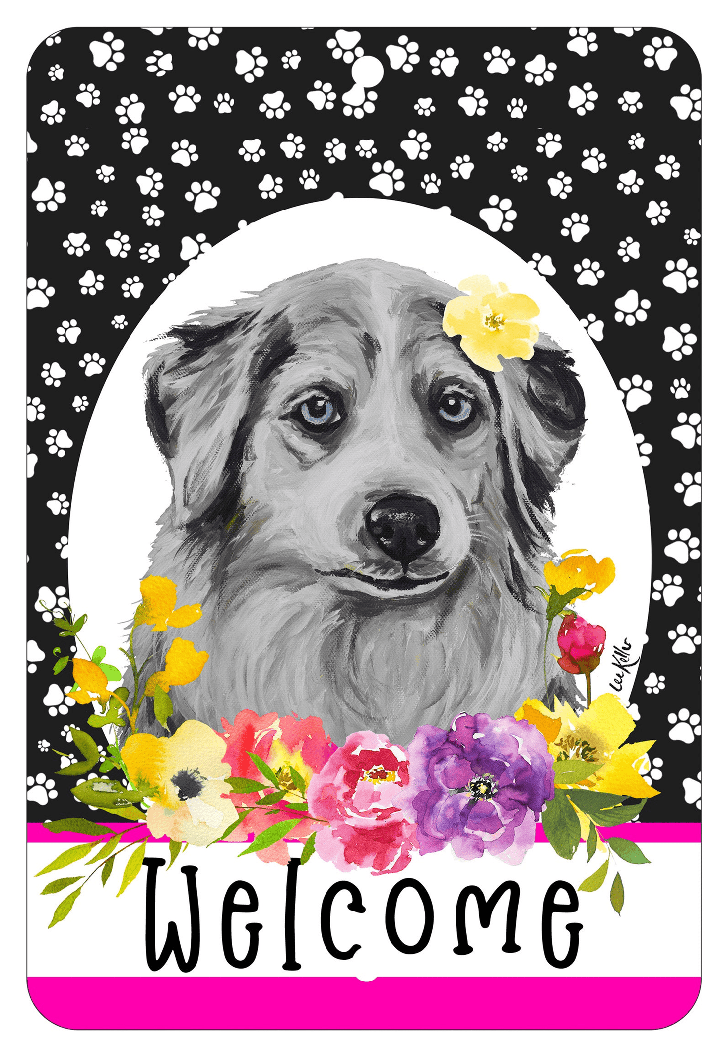 Hhs Paw Prints Welcome Sign - Aluminium - 8" X 12" - Dog Lovers
