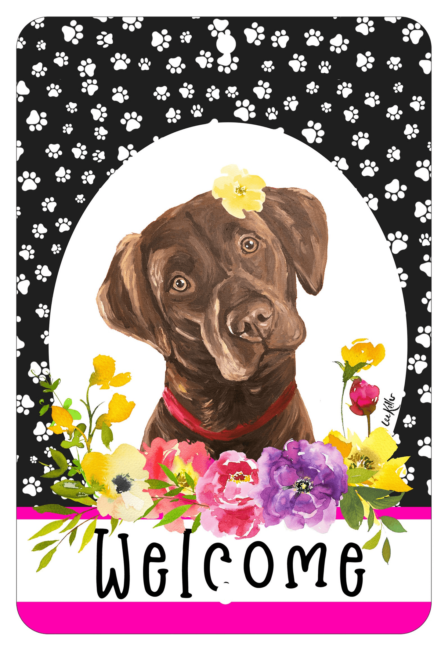 Hhs Paw Prints Welcome Indoor/Outdoor Aluminum Sign - Labrador Chocolate