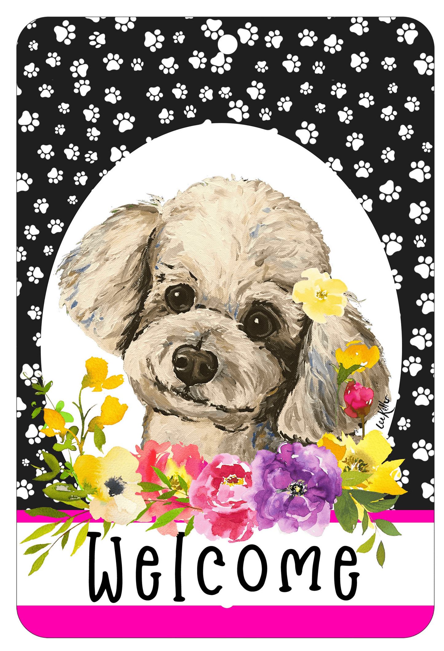 Maltese Paw Prints Welcome Indoor/Outdoor Aluminum Sign