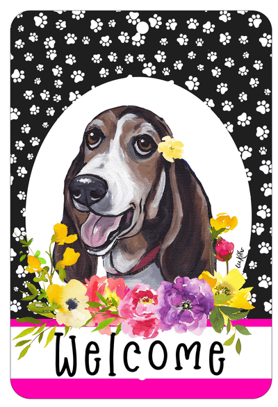 Basset Hound Paw Prints Welcome Aluminium Sign