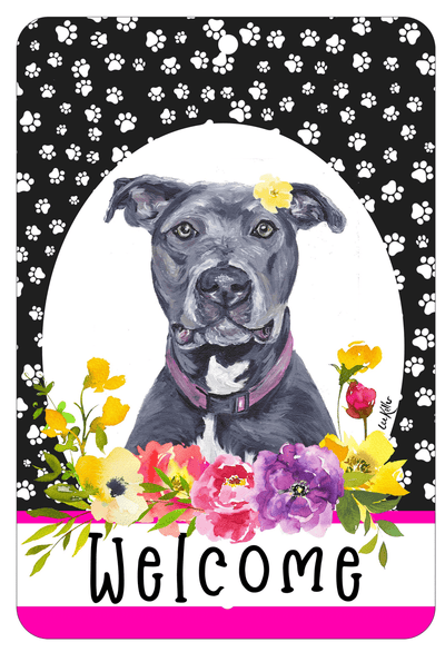 Pit Bull Blue - Hhs Paw Prints Welcome Aluminum Sign