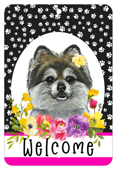 Pomeranian Paw Prints Welcome Indoor/Outdoor Sign - High-Grade Aluminium