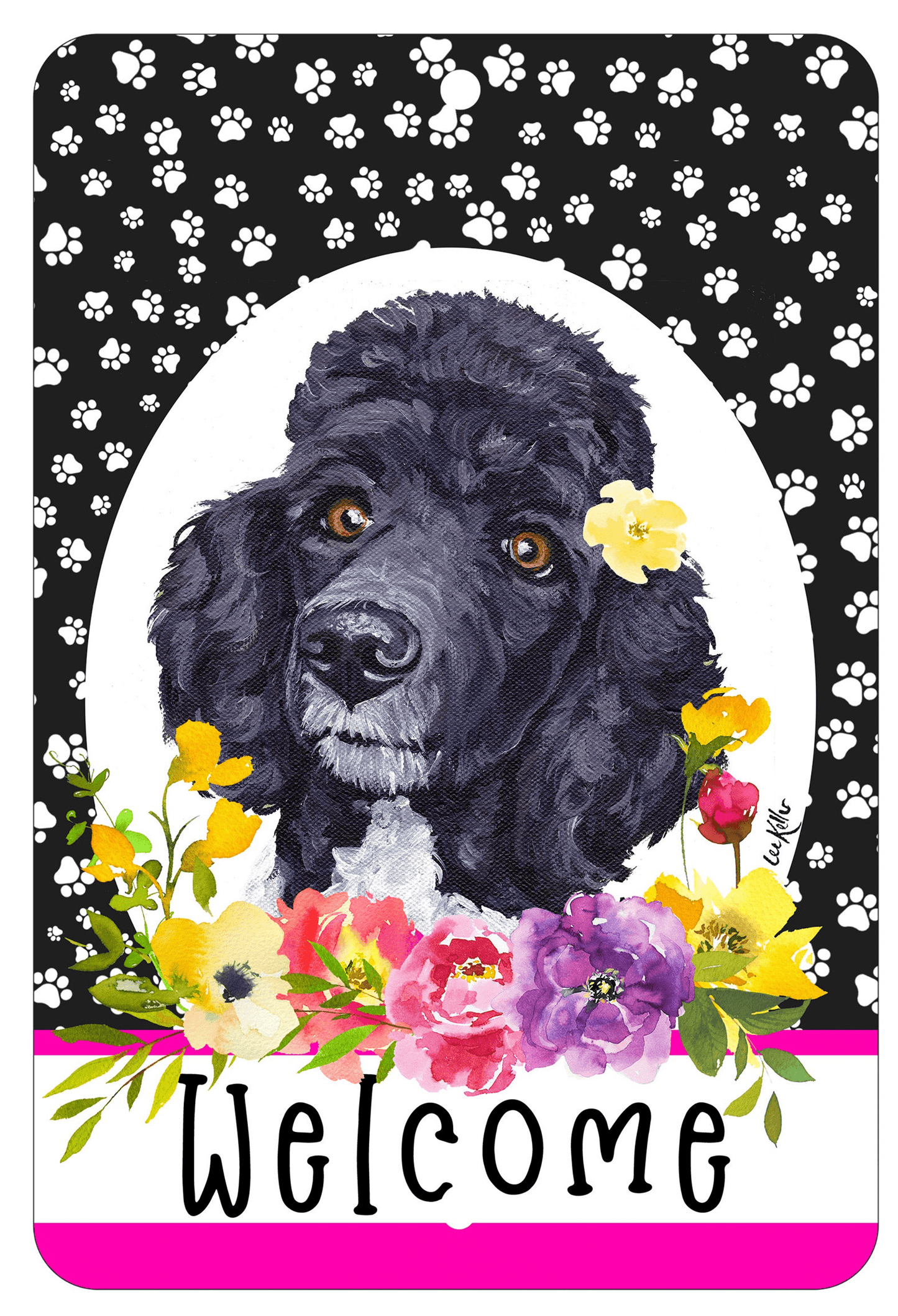 Poodle Black Welcome Indoor/Outdoor Aluminium Sign