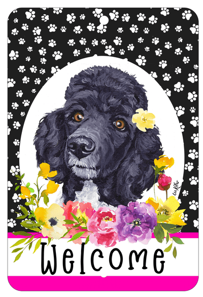 Poodle Black Welcome Indoor/Outdoor Aluminium Sign